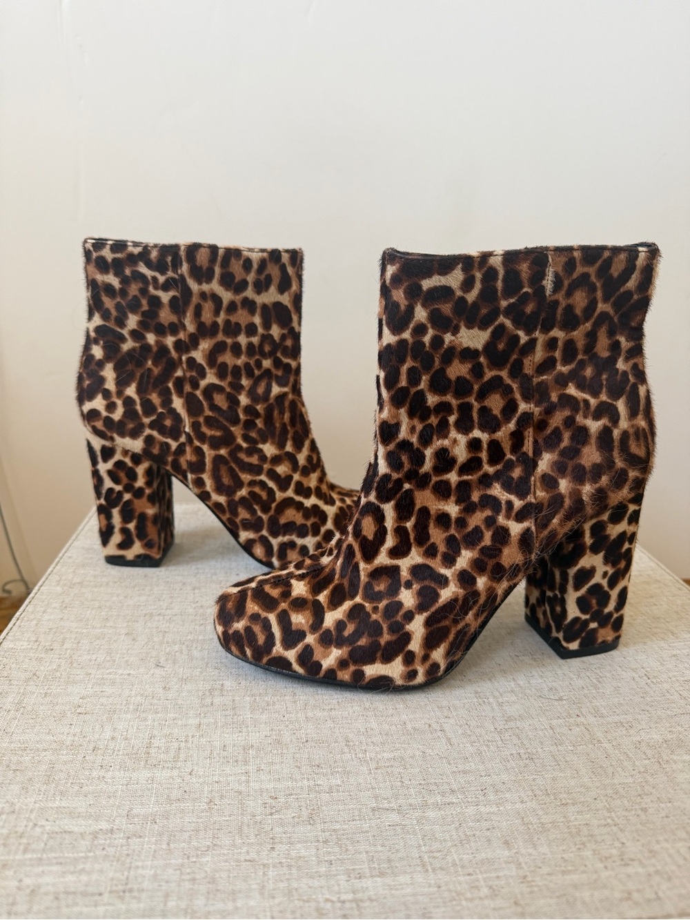 Charles David Leopard Print Block Heel Ankle Boots - Brown/Black